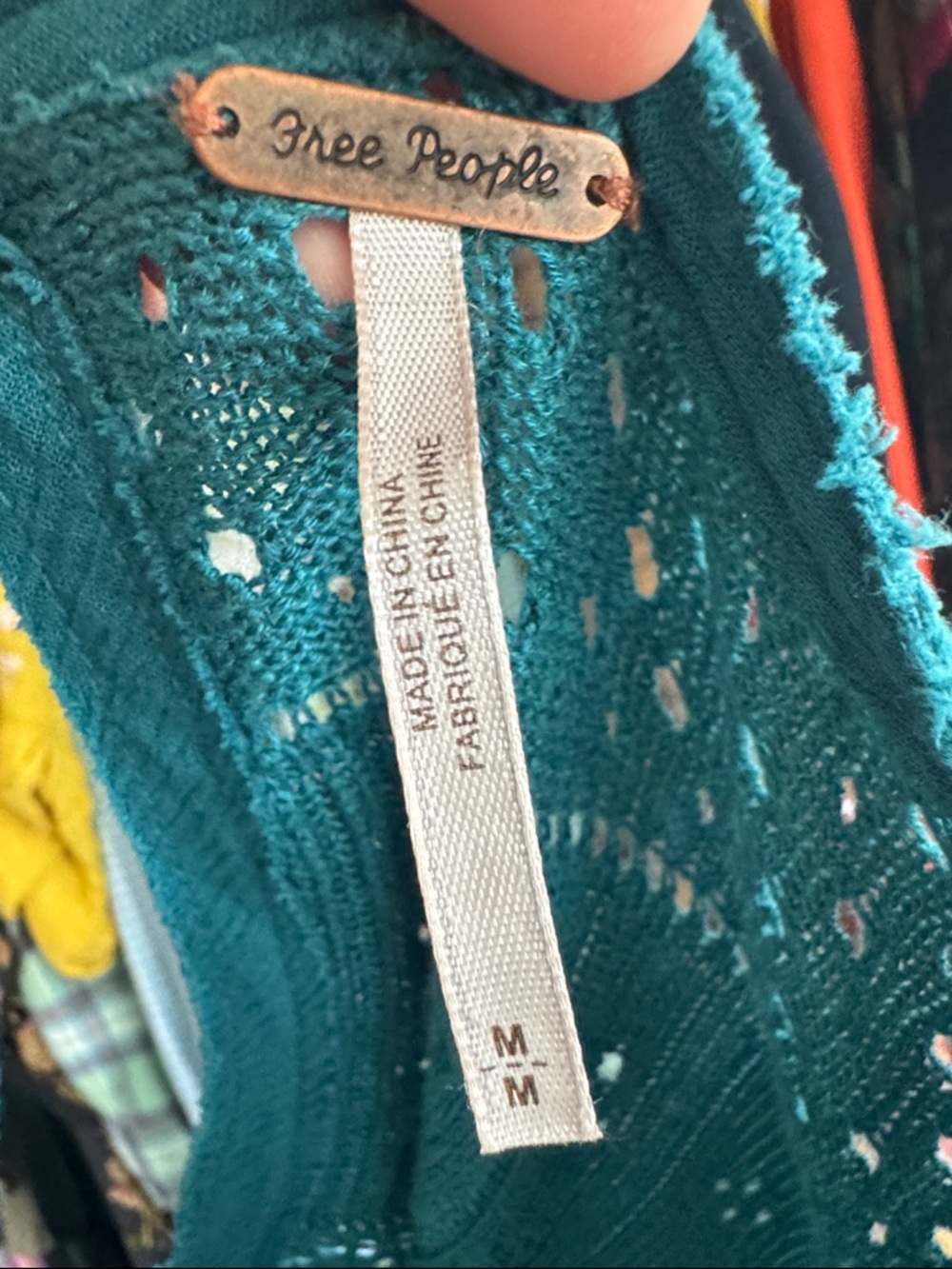 Free People Teal Crochet Lace Boho Top - Picture 2 of 8